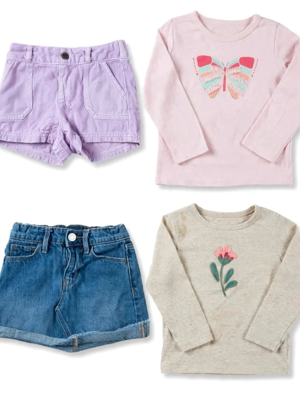 Girls Pink Butterfly Graphic Tee with Ruffle Details (no stains > iron’s water)
